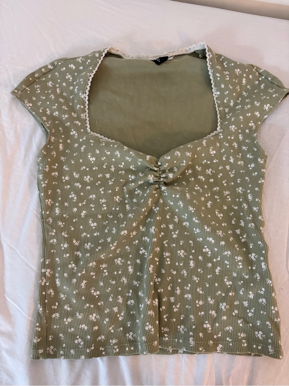 Women's Olive Green Floral Square-Neck Top